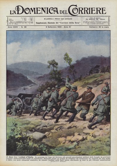 Duce mezi italskými vojáky od Achille Beltrame