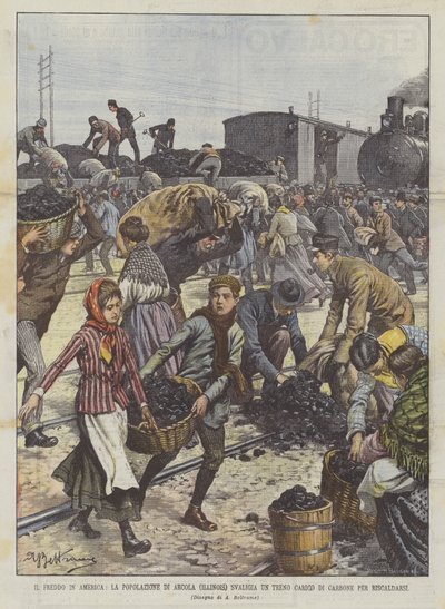 Chlad v Americe, obyvatelstvo Arcoly (Illinois) Rozbalte vlak naložený uhlím, aby se zahřál od Achille Beltrame