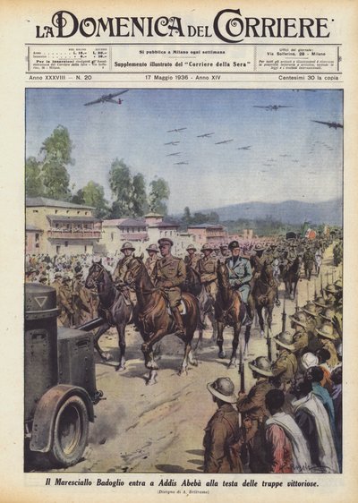 Maršál Badoglio vstupuje do Addis Abeby v čele vítězných vojsk od Achille Beltrame