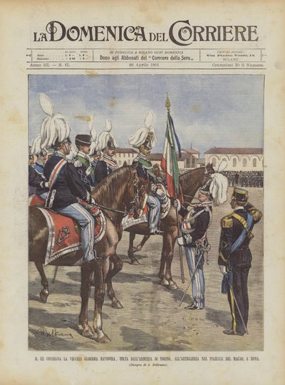 Doručí král starou slavnou vlajku, odstraněnou z turínské zbrojnice, dělostřelectvu v? od Achille Beltrame