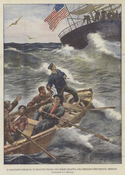 Záchrana italské Brigantine, v Atlantském oceánu, z americké posádky škuneru od Achille Beltrame