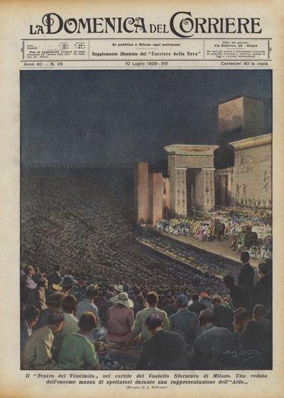 Divadlo Teatro dei Ventimila na nádvoří hradu Castello Sforzesco v Miláně od Achille Beltrame