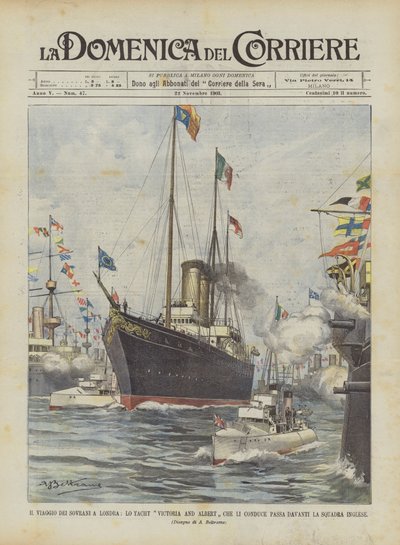Plavba suverénů do Londýna, jachta Victoria a Albert, která je vede, prochází před anglickým týmem od Achille Beltrame