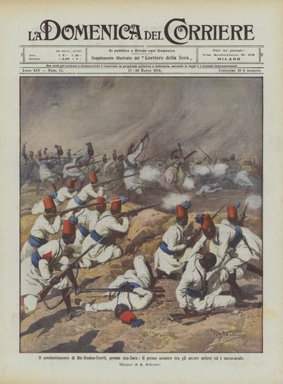 Boj Bir-Rodan-Scerif, poblíž Ain-Zara, první střet mezi eritrejskými askari a tureckými Araby od Achille Beltrame