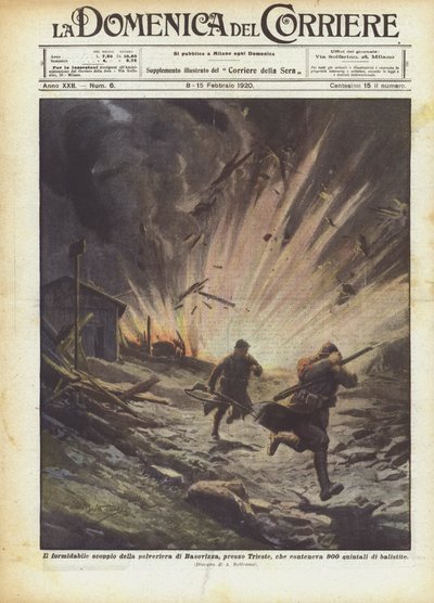 Ohromující výbuch sudu s prachem v Basovizza poblíž Terstu, který obsahoval 900 centů balistitu od Achille Beltrame
