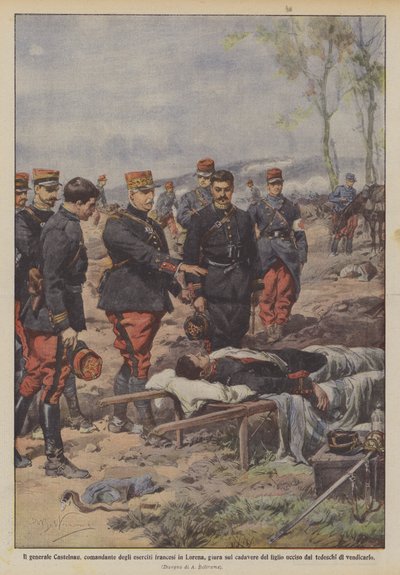Generál Castelnau, velitel francouzských armád v Lotrinsku, přísahá na mrtvolu svého syna? od Achille Beltrame