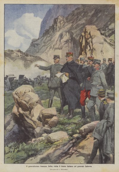 Francouzský generalissimus Joffre navštíví italskou frontu s generálem Cadornou od Achille Beltrame