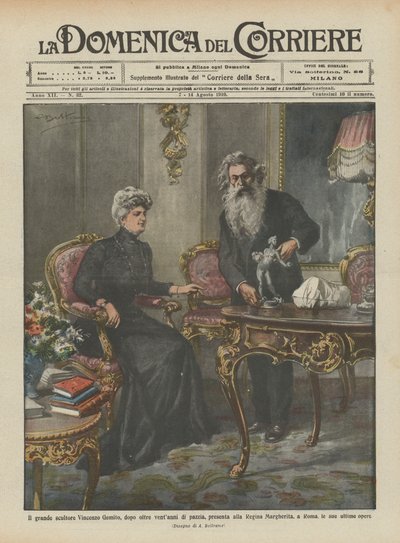 Velký sochař Vincenzo Gemito po více než dvaceti letech šílenství dává královně? od Achille Beltrame