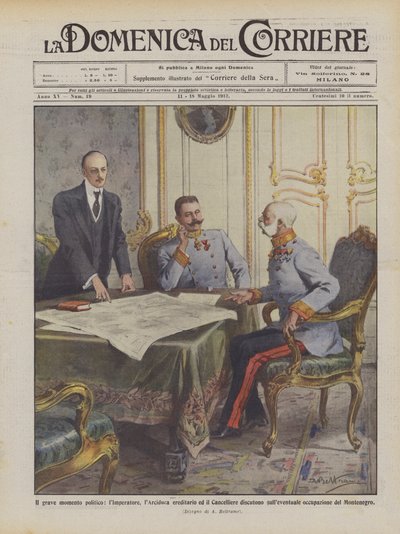 Vážný politický okamžik, hádají se císař, dědičný arcivévoda a kancléř? od Achille Beltrame