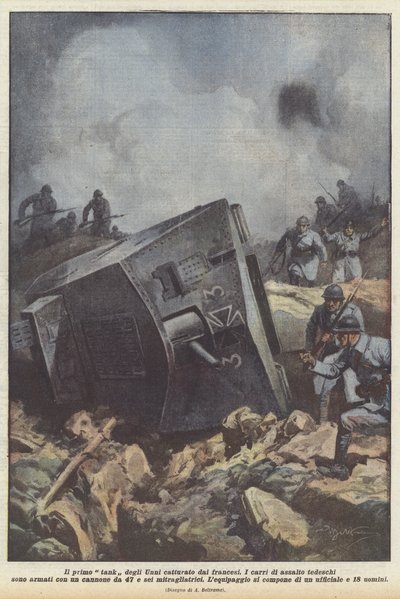 První tank Hunů zajatý Francouzi od Achille Beltrame