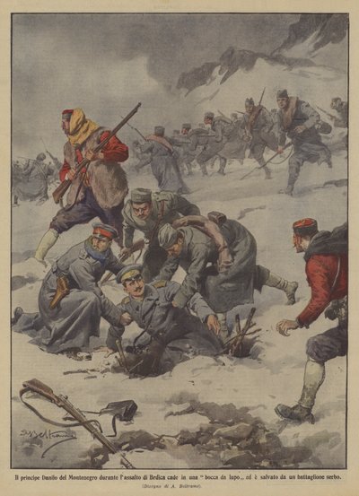 Padne princ Danilo z Černé Hory do vlčí tlamy při náporu na Brdicu? od Achille Beltrame