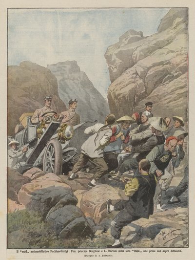 Nájezd aut mezi Pekingem a Paříží, lon, princ Borghese a L, Barzini v jejich Itale at? od Achille Beltrame