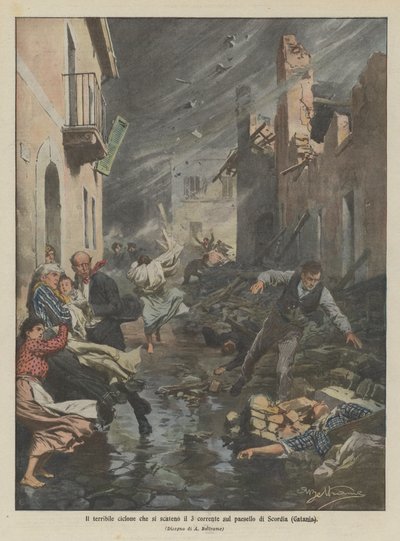 Hrozný cyklón, který vypukl na 3. proudu na vesnici Scordia (Gatania) od Achille Beltrame