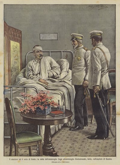 Vítěz a poražený vpředu, návštěva admirála Toga u admirála Rodiestvenského? od Achille Beltrame