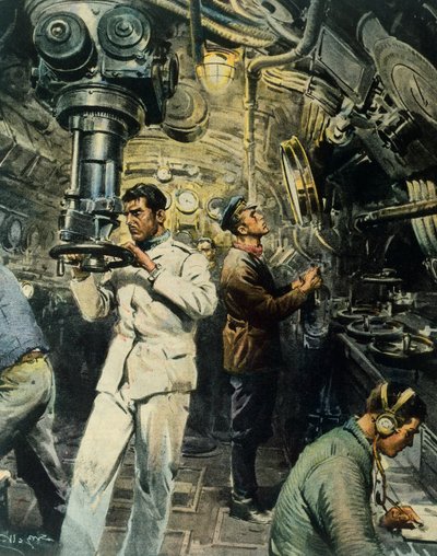 Interiér ponorky, Achille Beltrame (1871-1945), ilustrace z La Domenica del Corriere, 28. prosince od Achille Beltrame