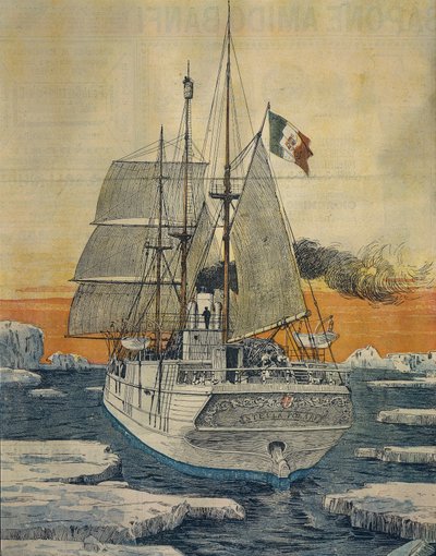 Cesta na severní pól: Loď Polar Star, která přepravovala prince Luigiho Amedea Savojsko-Aostského, vévodu z Abruzzi, do zátoky Teplitz na Rudolfově ostrově, Achille Beltrame (1871-1945), z La Domenica del Corriere od Achille Beltrame