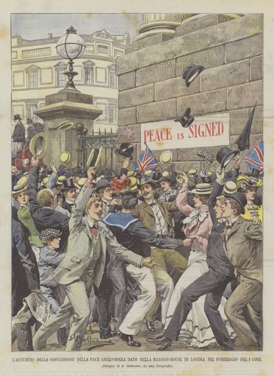 Oznámení o uzavření anglo-búrského míru uděleného v Mansion House v Londýně odpoledne 1. Corr. od Achille Beltrame