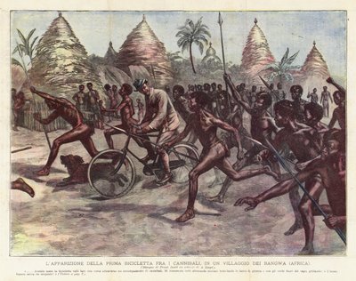 Zjevení prvního kola mezi lidožrouty ve vesnici Bangwa (Afrika) od Achille Beltrame