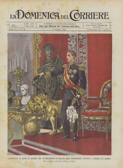 Nanebevzetí na trůn Alfonse XIII., Přísaha věrnosti ústavě, která se konala v Madridu 17. od Achille Beltrame