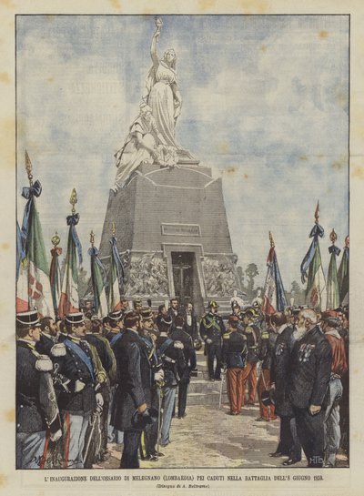 Inaugurace Ossario Di Melegnano (Lombardie) za padlé v bitvě 8. června 1859 od Achille Beltrame