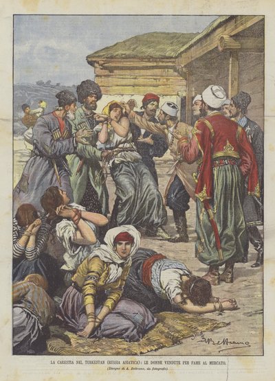 Hladomor v Turkestánu (asijské Rusko), ženy prodané z hladu na trhu od Achille Beltrame