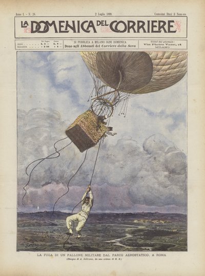 útěk vojenského balónu z aerostatického parku, v Římě od Achille Beltrame