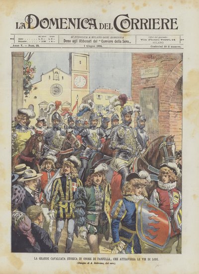Velká historická kavalkáda na počest Fanfully, která protíná ulice Lodi od Achille Beltrame