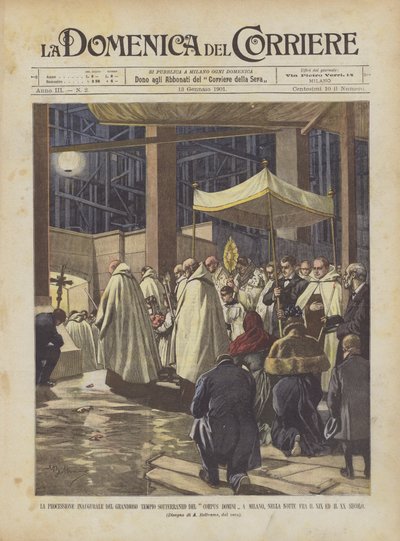 Inaugurační průvod velkého podzemního chrámu Corpus Domini v Miláně? od Achille Beltrame