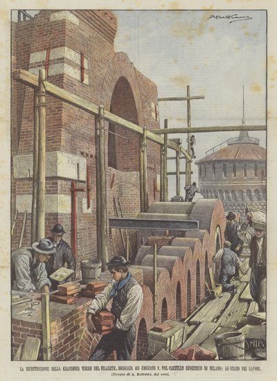 Rekonstrukce grandiózní Torre del Filarete, zasvěcené Umbertovi I., v Castello Sforzesco? od Achille Beltrame