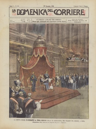 Královské zasedání, zahajující třetí zasedání zákonodárného sboru XX, v Palazzo Del Senato v Římě od Achille Beltrame