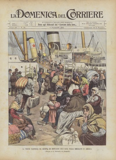 Smutný odchod rolníků z horní Itálie emigrantů do Ameriky z Janova od Achille Beltrame