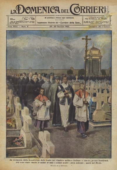Obřad požehnání hrobů na italském vojenském hřbitově Amras? od Achille Beltrame