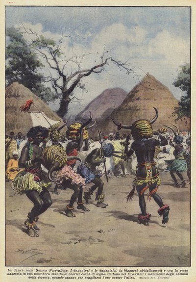Tanec v Portugalské Guineji od Achille Beltrame