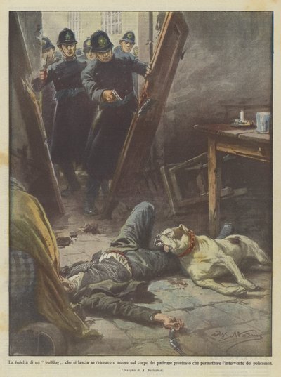 Věrnost buldoka, který se nechá otrávit a raději zemře na těle svého pána? od Achille Beltrame