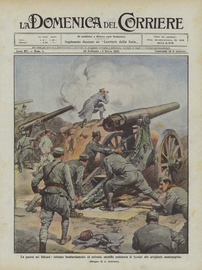 Válka na Balkáně, úporné bombardování a obdivuhodný odpor Škodry vůči ? od Achille Beltrame