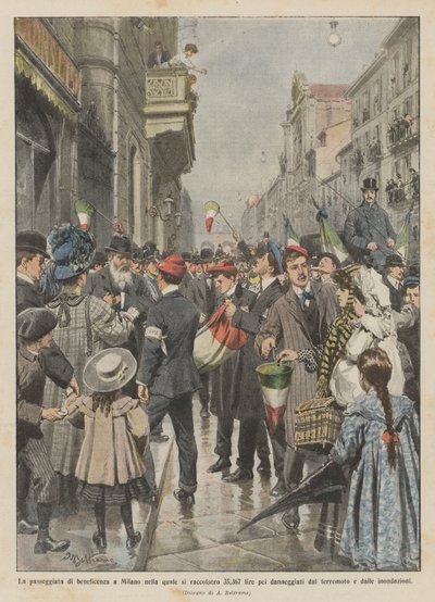 Charitativní procházka v Miláně, při které bylo vybráno 35 367 lir pro poškozené? od Achille Beltrame