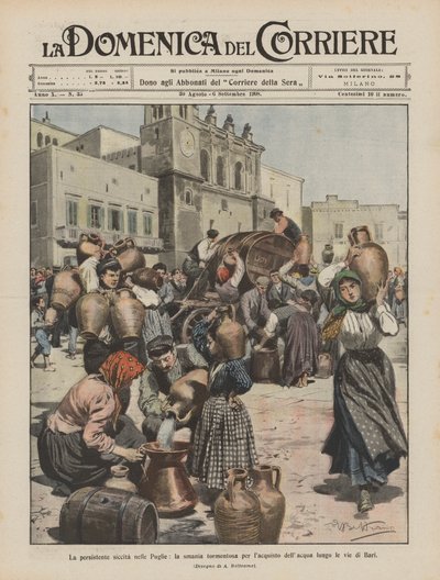 Přetrvávající sucho v Puglii, mučivá touha koupit vodu v ulicích Bari od Achille Beltrame