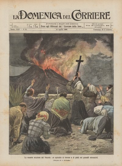 Nedávná erupce Vesuvu, epizoda teroru a lítosti v ohrožených vesnicích od Achille Beltrame