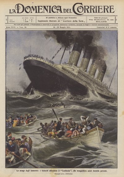 Masakr nevinných, Němci potopili Lusitania, která vezla téměř dva tisíce lidí od Achille Beltrame