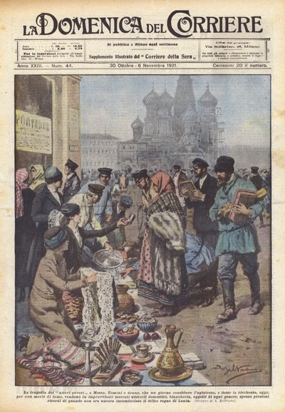 La tragedia dei nuovi poveri a Mosca (barevné lito) od Achille Beltrame