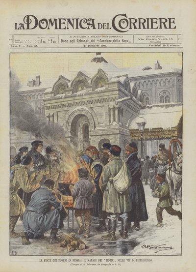 Prázdniny chudých v Rusku, Vánoce Mugiků v ulicích Petrohradu od Achille Beltrame