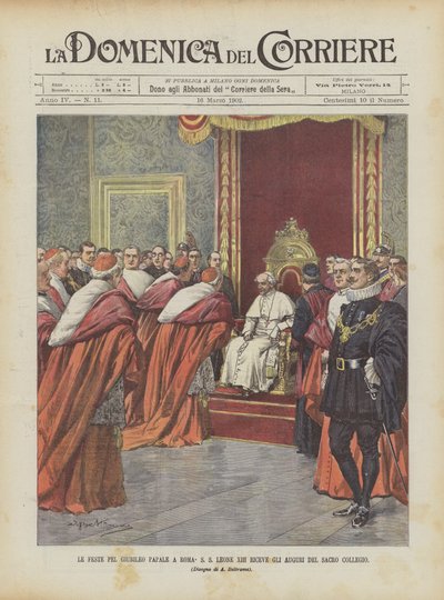 Svátky Pel papežské jubileum v Římě SS Leone XIII přijímá pozdravy Posvátné koleje od Achille Beltrame