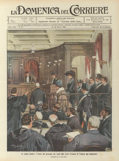 Slavné případy, začátek procesu s Rusy u porotního soudu v Benátkách za vraždu od Achille Beltrame