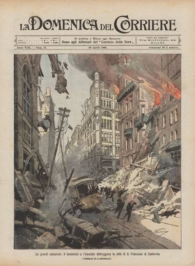 Velké katastrofy, zemětřesení a požáry zničily město San Francisco v Kalifornii od Achille Beltrame