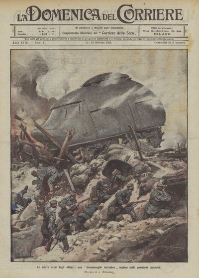 Nové spojenecké zbraně, britský pozemní dreadnought na německých pozicích od Achille Beltrame