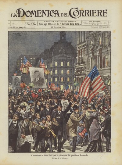 Nadšení v New Yorku pro znovuzvolení prezidenta Roosevelta od Achille Beltrame