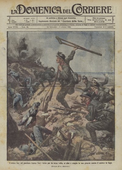 Hrdinský konec zmrzačeného Enrica Totiho, který je potřetí zraněn, vstává a vrhá se ? od Achille Beltrame