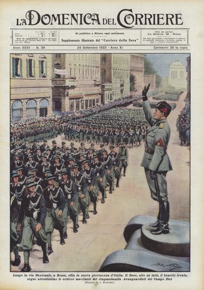 Průvody nové italské mládeže po Via Nazionale v Římě od Achille Beltrame