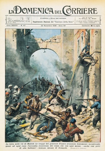 Melee v ulicích Madridu během španělské občanské války, Achille Beltrame (1871-1945), z La Domenica del Corriere, 22. listopadu od Achille Beltrame