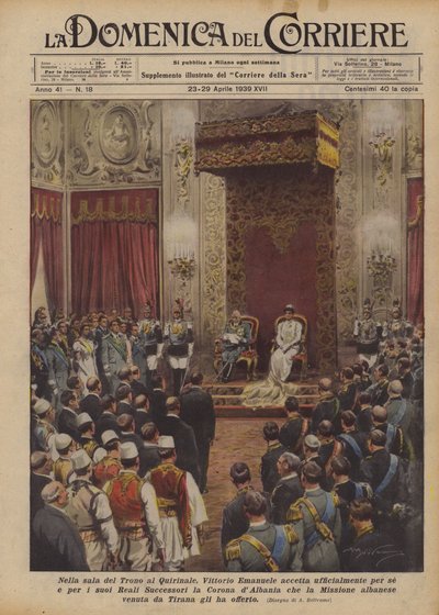 V trůnním sále na Quirinale Vittorio Emanuele oficiálně přijal pro sebe a své ? od Achille Beltrame